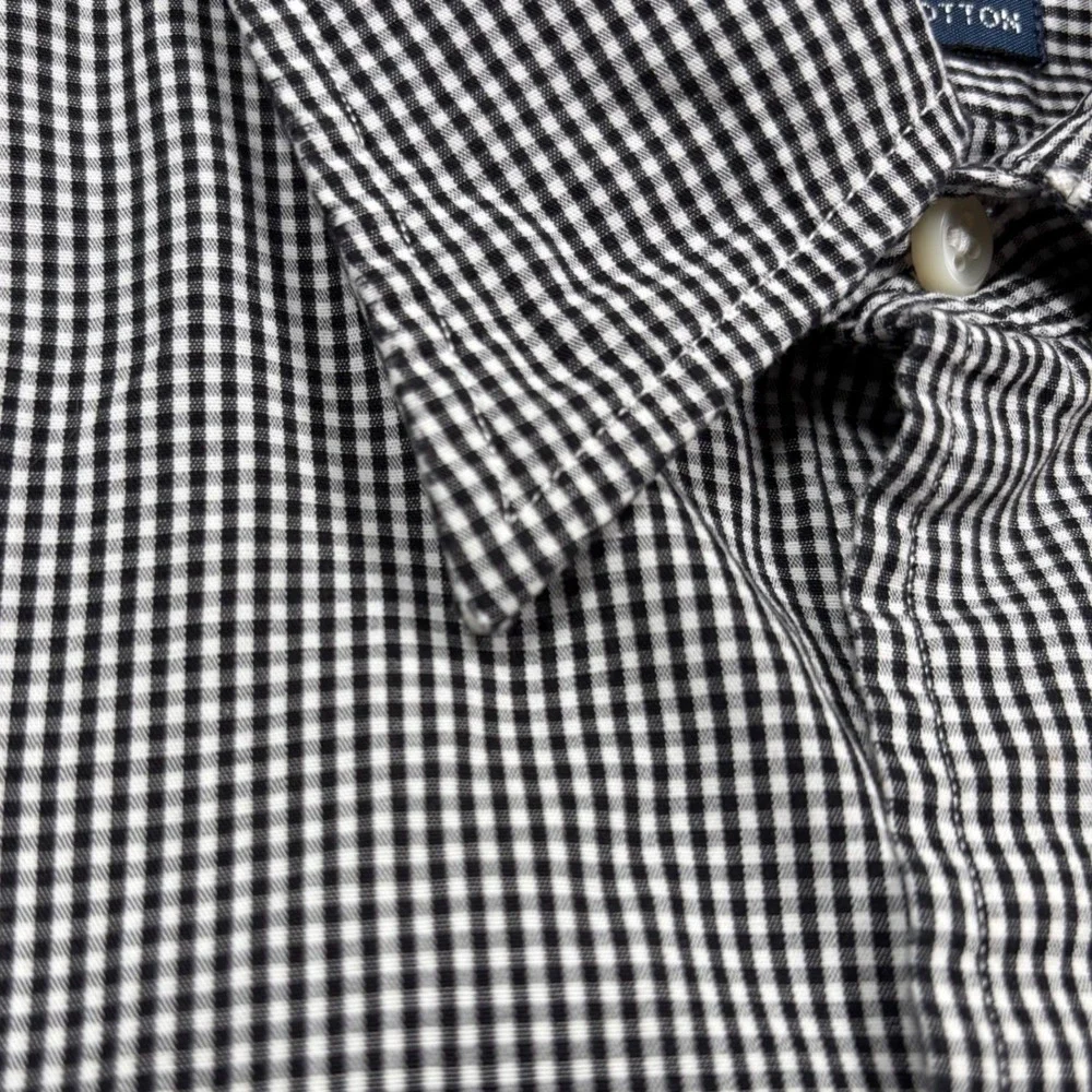 Polo Ralph Lauren Button Shirt Men L 16.5 32/33 Black White Gingham Check Preppy